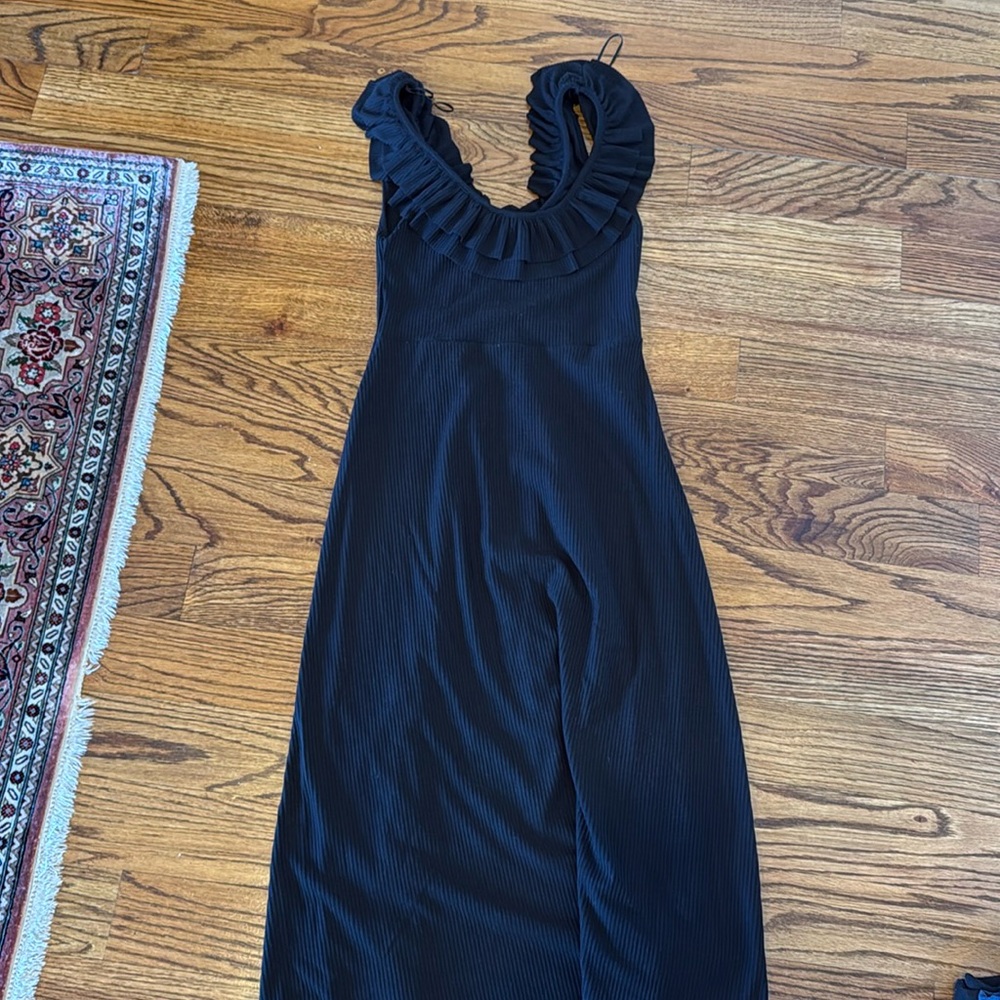 Zara woman’s black frill sleeveless midi dress sz M